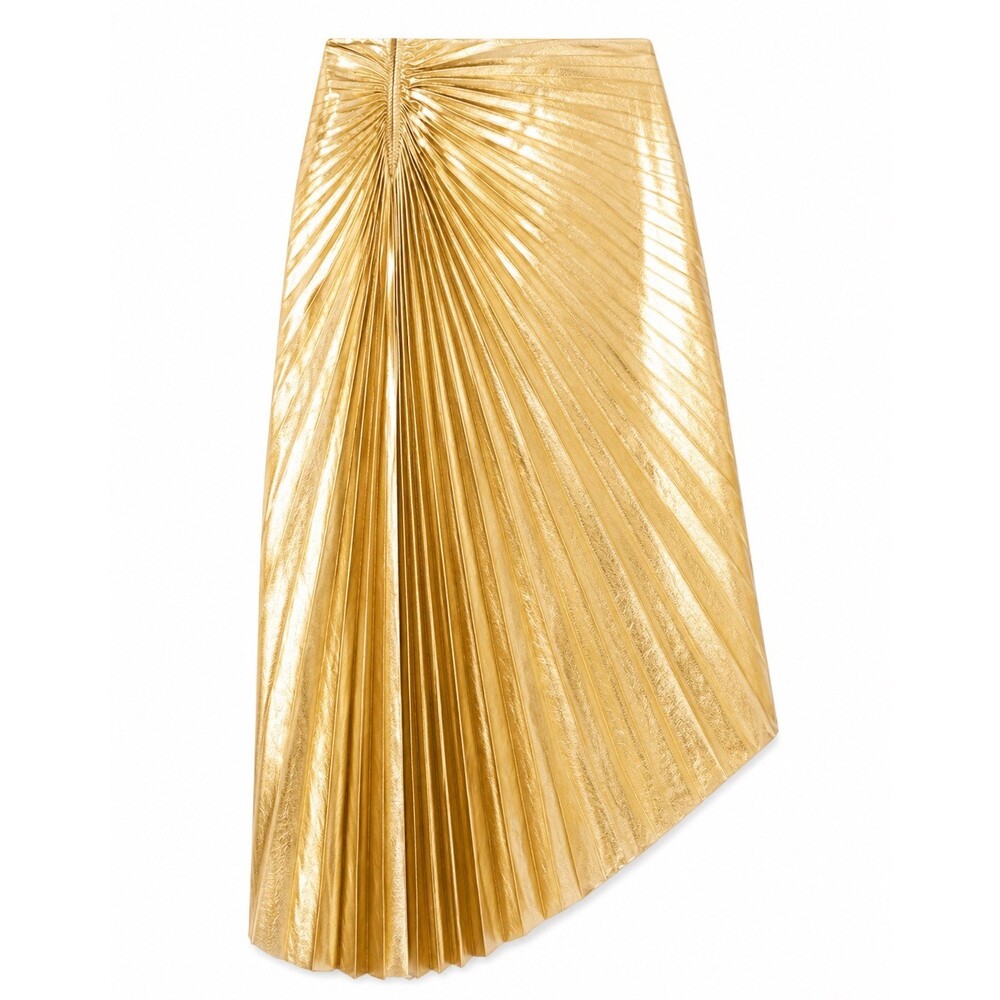 A.L.C. Gold Tracy Asymmetric Pleated Vegan Leather Skirt Size 12 - Picture 6 of 6